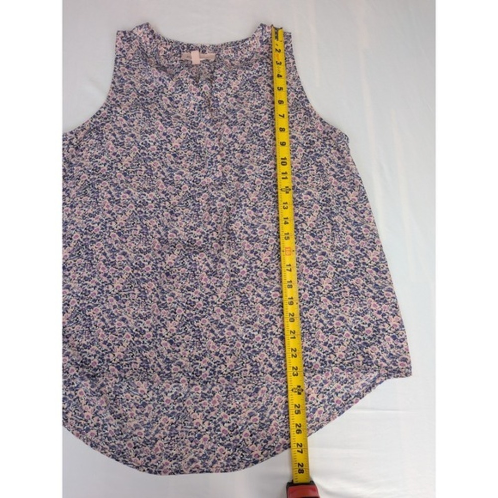 Philosophy Republic Clothing Blue Purple Floral Split Neck Sleeveless Blouse S - Picture 7 of 8